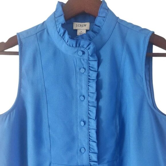 J Crew Blue Ruffle Trim Crepe Tank Top Blouse Size 0 NEW NWT - Picture 2 of 6